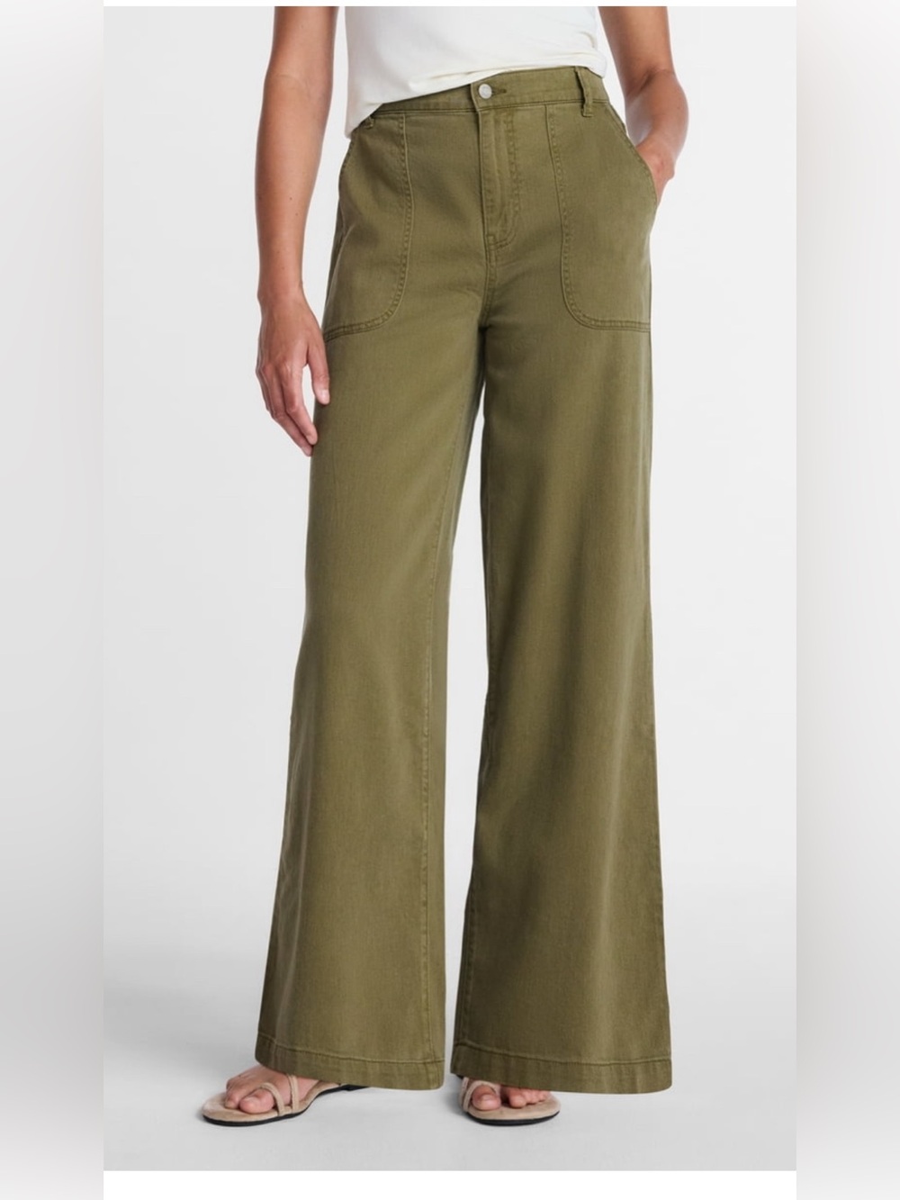 Time and Tru Olive Green High-Rise Wide-Leg Jeans Size Xsmall 0-2
